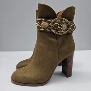 Jessica Simpson Finova Ankle Bootie Womens 8 Olive Green Buckle Western Heel